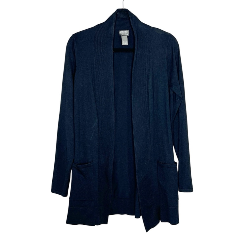 Chico's Additions Black Open front Cardigan with pockets size 1